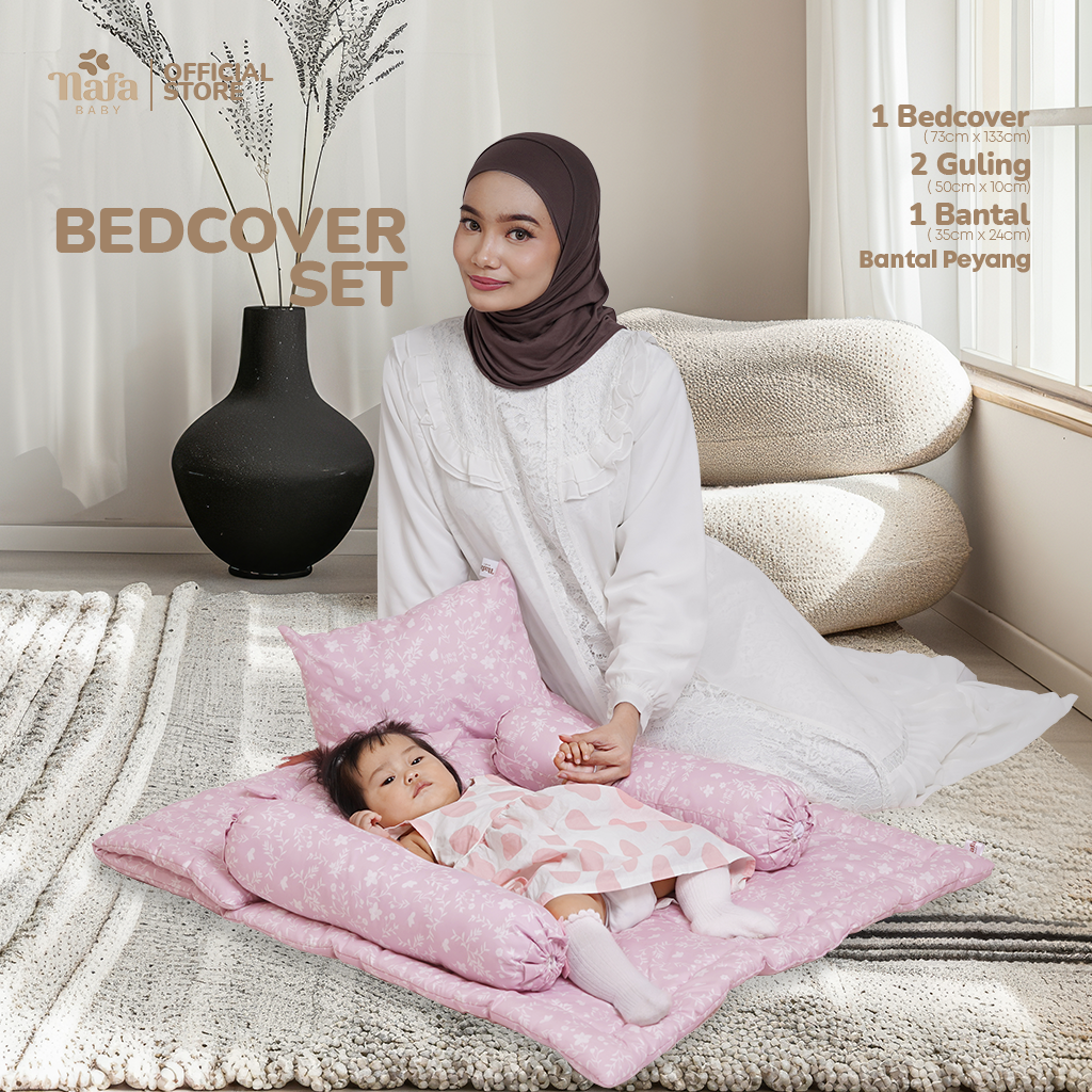 NAFA BABY - Bedcover Set Bayi Bantal dan Guling | Selimut Alas Tidur Bayi Katun Free Tas Penyimpanan