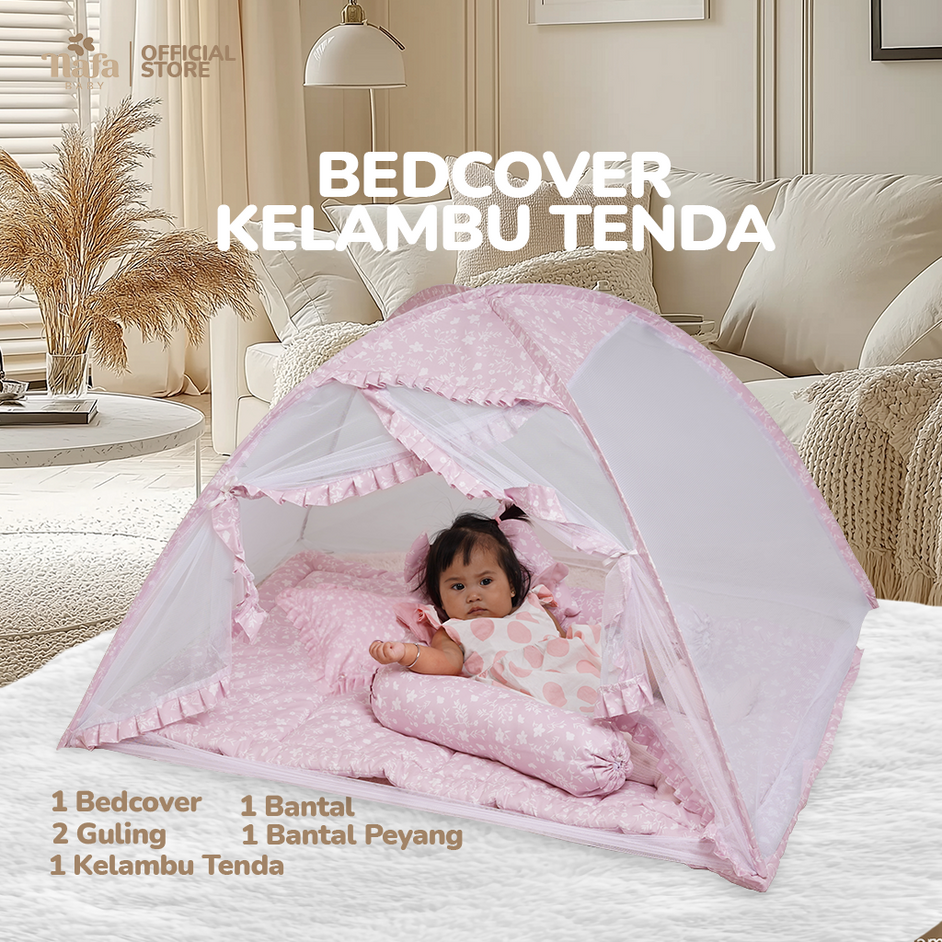 NAFA BABY - Bedcover Bayi Set + Kelambu Tenda Katun | Perlengkapan Tidur Bayi + Kelambu Anti Nyamuk Free Tas Penyimpanan